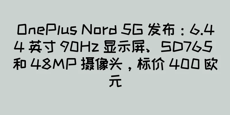 OnePlus Nord 5G 发布：6.44 英寸 90Hz 显示屏、SD765 和 48MP 摄像头，标价 400 欧元