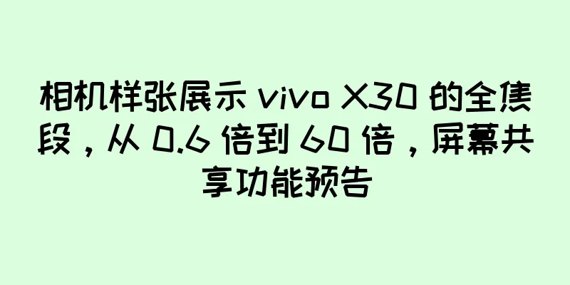 相机样张展示 vivo X30 的全焦段，从 0.6 倍到 60 倍，屏幕共享功能预告