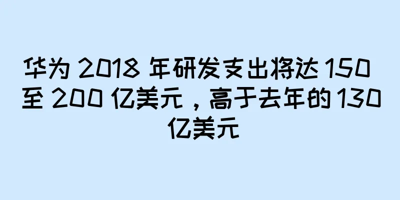 华为 2018 年研发支出将达 150 至 200 亿美元，高于去年的 130 亿美元