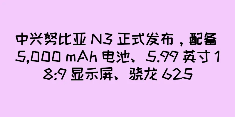 中兴努比亚 N3 正式发布，配备 5,000 mAh 电池、5.99 英寸 18:9 显示屏、骁龙 625