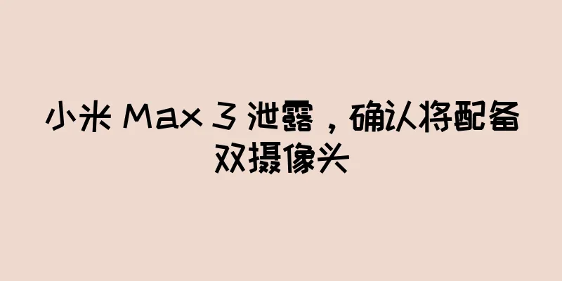 小米 Max 3 泄露，确认将配备双摄像头