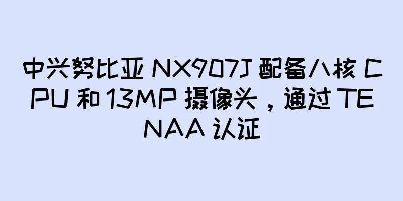中兴努比亚 NX907J 配备八核 CPU 和 13MP 摄像头，通过 TENAA 认证